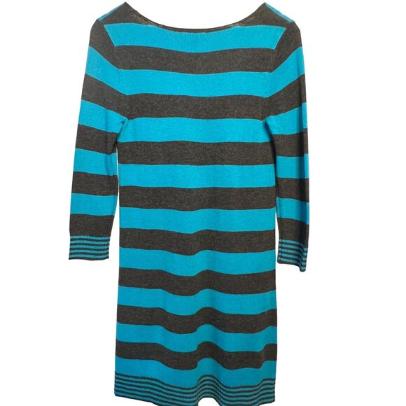 Express Women S Striped Sweater Dress Mini Blue/Black Nylon/Rayon/Wool Pockets - Picture 2 of 16
